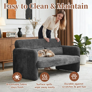 English Elm Best-selling Boucle Cloud Loveseat Velvet Upholstered 2 Seater with Lumbar Pillow Dark Gray W1765P334061