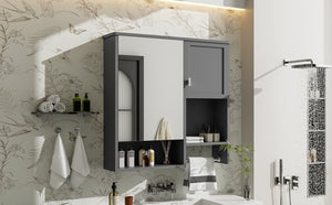 English Elm 29'' Wall Mounted Bathroom Cabinet with Mirror Towel Bar and Adjustable Shelving N710P209440E