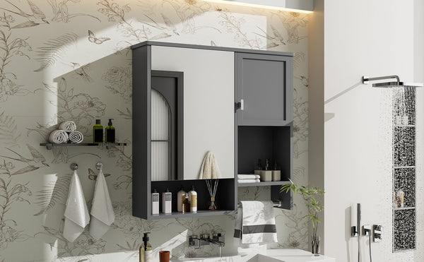 English Elm 29'' Wall Mounted Bathroom Cabinet with Mirror Towel Bar and Adjustable Shelving N710P209440E