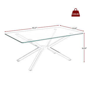English Elm 39.37" Rectangular Clear Tempered Glass Coffee Table With Sleek Silver Metal Legs For Modern Living Room W241P227959