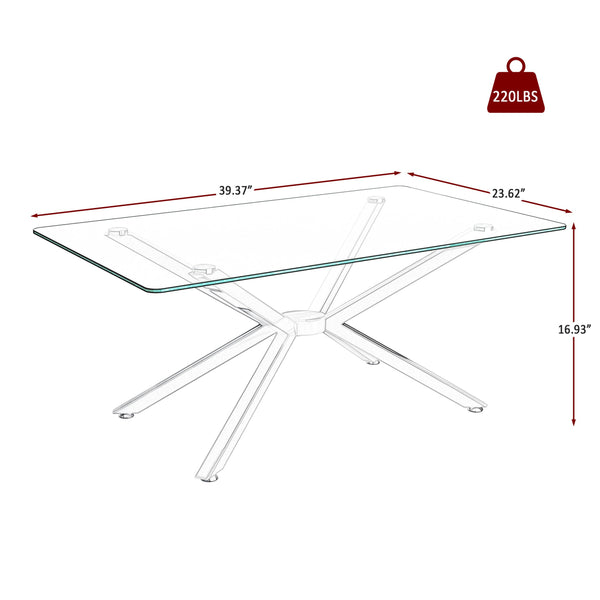English Elm 39.37" Rectangular Clear Tempered Glass Coffee Table With Sleek Silver Metal Legs For Modern Living Room W241P227959