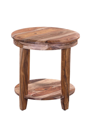 Porter Designs Porter Sonora Round End Table - Handcrafted Solid Sheesham Wood With Elegant Beveling & Tapered Legs Brown Wood 05-196-08-9740