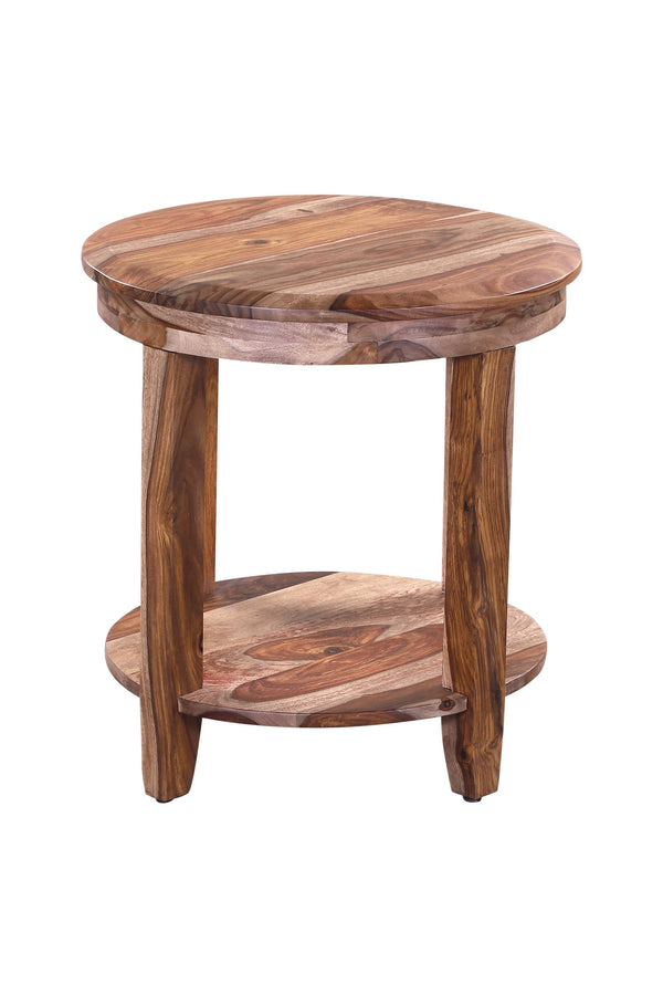 Porter Designs Porter Sonora Round End Table - Handcrafted Solid Sheesham Wood With Elegant Beveling & Tapered Legs Brown Wood 05-196-08-9740