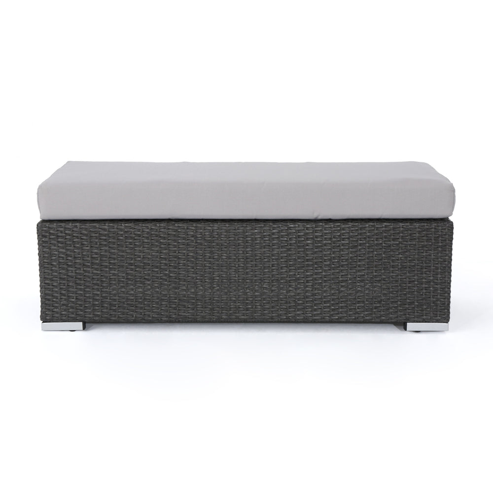 English Elm Christopher Knight Home® - SANTA SANTA ROSA BENCH Grey+Silver Wicker Outdoor Patio Bench with Foam Cushion, Weatherproof, 300lb Capacity 62571.00GRY