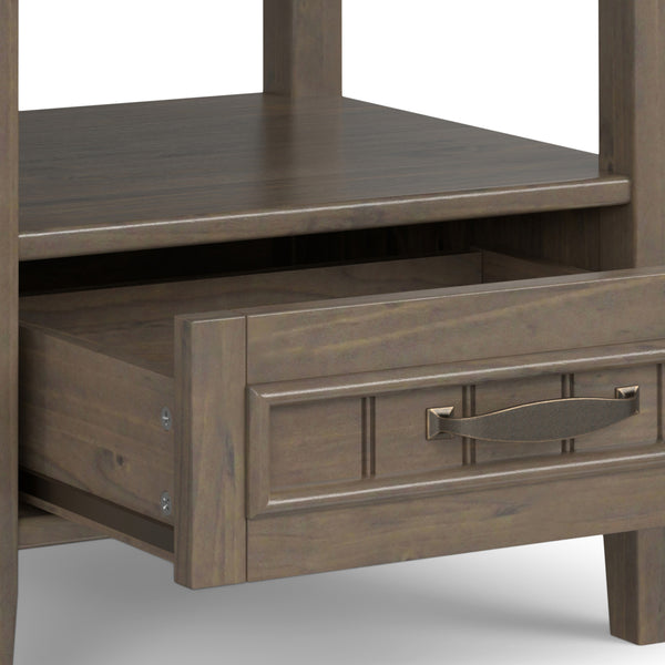 English Elm Lev Smoky Brown End Table with Drawer & Open Shelf, Handcrafted Solid Wood, Transitional Style B136P158823