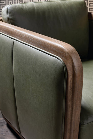 Hooker Furniture Breeze Petite Accent Chair In Sundance Leather & Distressed Wood — Transitional, Cozy Shelter-Arm Seating CC242-028