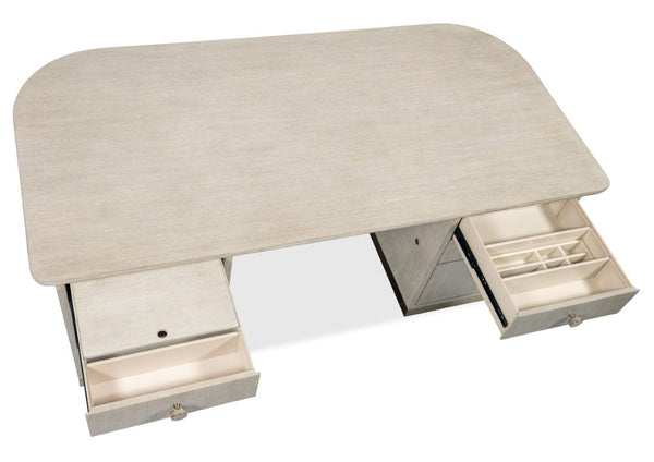 Hooker Furniture Modern Mood Executive Desk With Oak Diamond Finish, Locking File Drawers, Metal & Leather Accents Light Brown 6850-10462-80