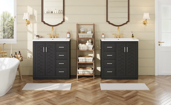 English Elm 60'' Bathroom Vanity Set With Elegant Ceramic Sink, Solid Wood Frame, Ample Storage & Soft-Close Doors N710SS00002B