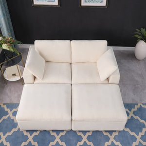 English Elm 68.5" Modular Loveseat Sofa Set With 2 Ottomans - Versatile Chenille Sleeper Couch For Small Spaces W1123S00040