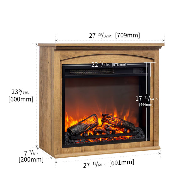 English Elm 26 Inch Slim Electric Fireplace Insert with Log Set Realistic Flame and Remote Timer W1769P345278