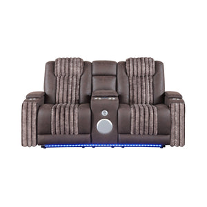 English Elm Duran Power Reclining Set with Led Lighting Bluetooth Speaker and Motorized Headrest Brown B201S00475