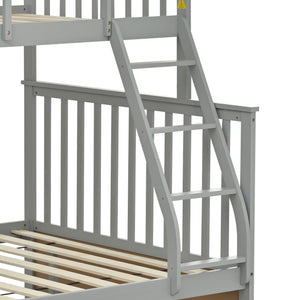 English Elm Twin Solid Pine Over Full Bunk Bed Gray with Ladder, Full-Length Guardrail, Sturdy Frame, Safe Design W495S00011