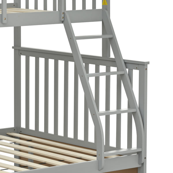 English Elm Twin Solid Pine Over Full Bunk Bed Gray with Ladder, Full-Length Guardrail, Sturdy Frame, Safe Design W495S00011