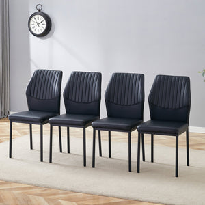 English Elm Luxury Black Pu Dining Chairs Set Of 4 - Ergonomic Comfort With Vertical Stripe Design & Metal Legs W1151P282693