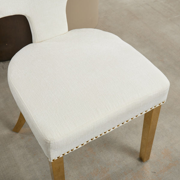 English Elm Mid Mid Century Modern Dining Chair Set with Curved Copper-Nail Backrest, High-Density Foam Seat, Brushed Stainless Legs Beige W1143P314902