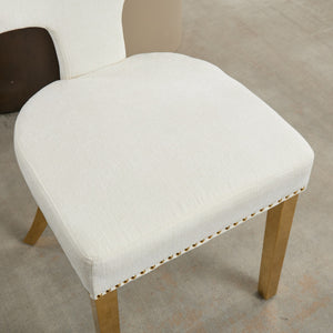 English Elm Mid Century Modern Dining Chairs with Copper Nail Trim, Plush High-Density Foam Seats, Brushed Steel Legs Beige W1143P314902