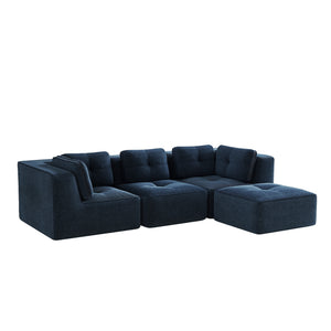 English Elm Modern Corduroy Sectional Sofa Tufted 3 Seater with Movable Ottoman Deep Seat Blue W714S01802