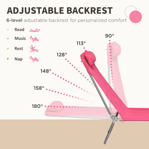 English Elm Outsunny 2 Piece Pink Folding Chaise Lounge Chairs With 6-Position Recline For Poolside Relaxation W2225P174376-GIGA