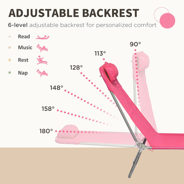 English Elm Outsunny 2 Piece Pink Folding Chaise Lounge Chairs With 6-Position Recline For Poolside Relaxation W2225P174376-GIGA