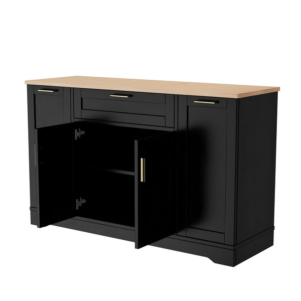 English Elm Trexm Multifunctional Sideboard with Pull Out Bottle Rack Adjustable Shelves Kitchen Storage Black XW000026AAB