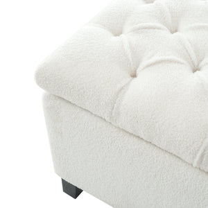 English Elm Ottoman Storage Bench Boucle Tufted Upholstered with Rubberwood Legs Bedroom Entryway N779P369512W