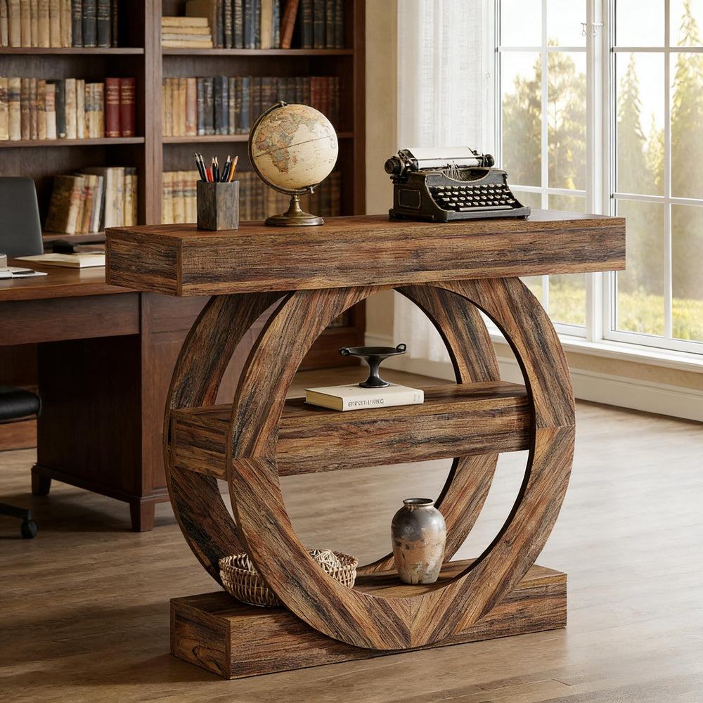 English Elm Rustic Two Tier Narrow Console Table Slim Farmhouse Design for Entryway or Living Room T3971P454239
