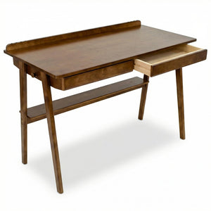 English Elm Solid Wood Writing Desk Mid Century Walnut Finish Two Drawers Shelf and Side Hooks W3204P465630