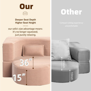 English Elm Modern Full Size Folding Sofa Bed with Plush Corduroy, 2 Pillows, 15" Foam Mattress, No Assembly Required Pink W1885P347085