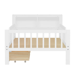 English Elm Twin Size Bed With Headboard Storage, Two Drawers, Safety Guardrails, And Stylish White Finish N733P272374K-GIGA
