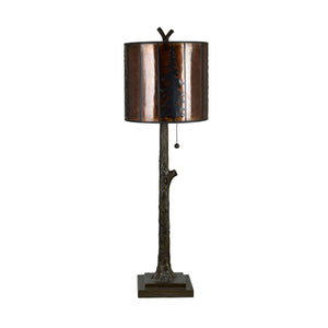 Crestview Collection 38"H Rustic Resin Buffet Lamp With Amber Mica Shade, Pine Tree Silhouettes & Unique Treetop Finial   Cvazvp129
