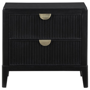 English Elm Mason Black 2-Drawer Nightstand with Fluted Drawer Fronts, Wire-Brushed Finish & Gold Handles — Elegant Bedroom Accent B062P299892