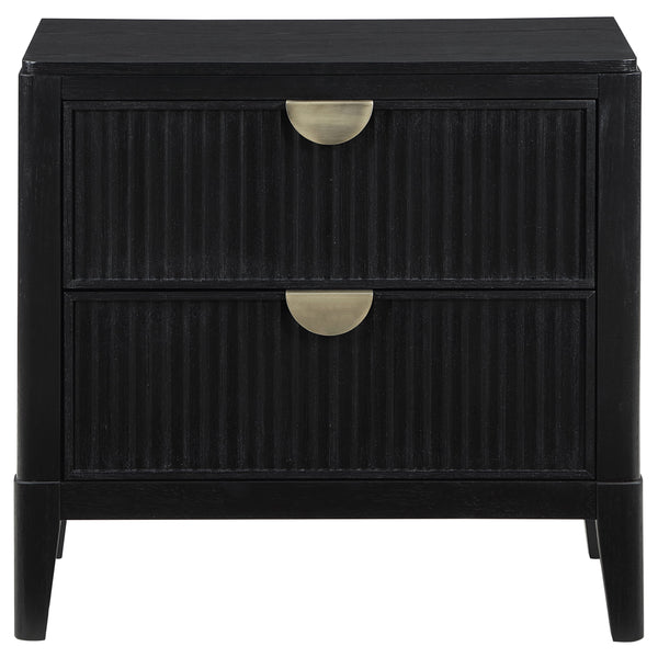 English Elm Mason Black 2-Drawer Nightstand with Fluted Drawer Fronts, Wire-Brushed Finish & Gold Handles — Elegant Bedroom Accent B062P299892