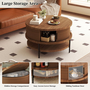 English Elm Flip-top Round Storage Coffee Table Farmhouse Wood Grain Steel Frame Living Room T2398P411961