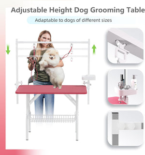 English Elm 36''large Folding Dog Grooming Table with Arm Noose Mesh Tray for Home Pet Care W3587P358715