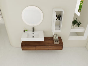 English Elm 60 Inch Wall-Mounted Bathroom Vanity Set With Resin Sink, Soft-Close Drawers, And Side Cabinet Space W999S00284