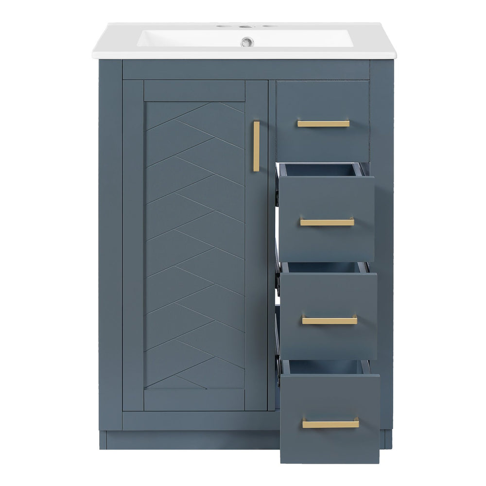 English Elm 24" Bathroom Vanity With Ceramic Sink - Stylish Blue Cabinet, Soft-Close Drawers & Modern Elegance N710P341038C