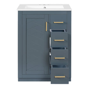 English Elm 24" Bathroom Vanity With Ceramic Sink - Stylish Blue Cabinet, Soft-Close Drawers & Modern Elegance N710P341038C