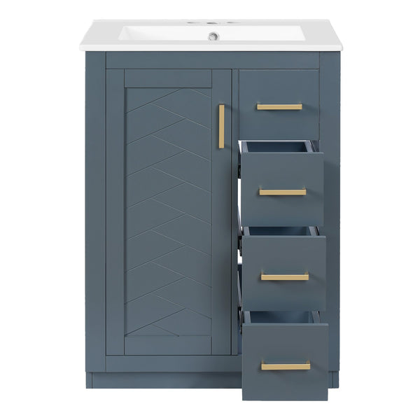 English Elm 24" Bathroom Vanity With Ceramic Sink - Stylish Blue Cabinet, Soft-Close Drawers & Modern Elegance N710P341038C