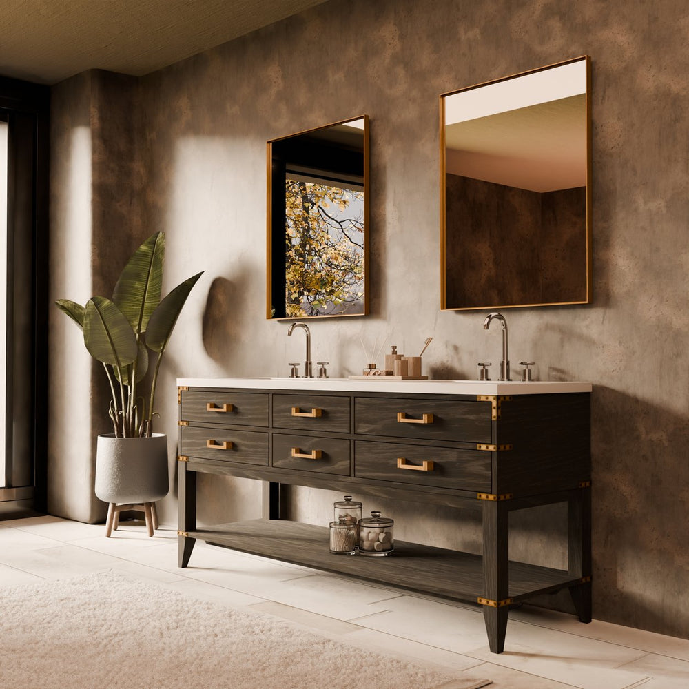 English Elm Black Oak Double Bath Vanity 72" W X 22" D With Elegant White Quartz Top & Ample Storage Space B2731P261047