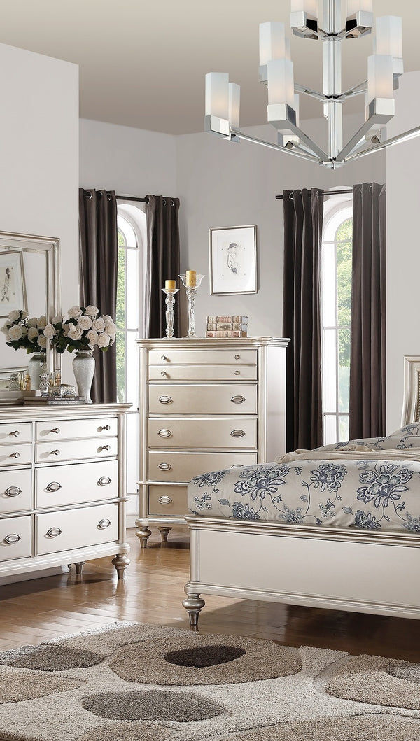 English Elm Silver 5-Drawer Chest of Drawers 39"x18"x56" — Elegant Champagne Finish, Modern Plywood Storage Piece B011P360173