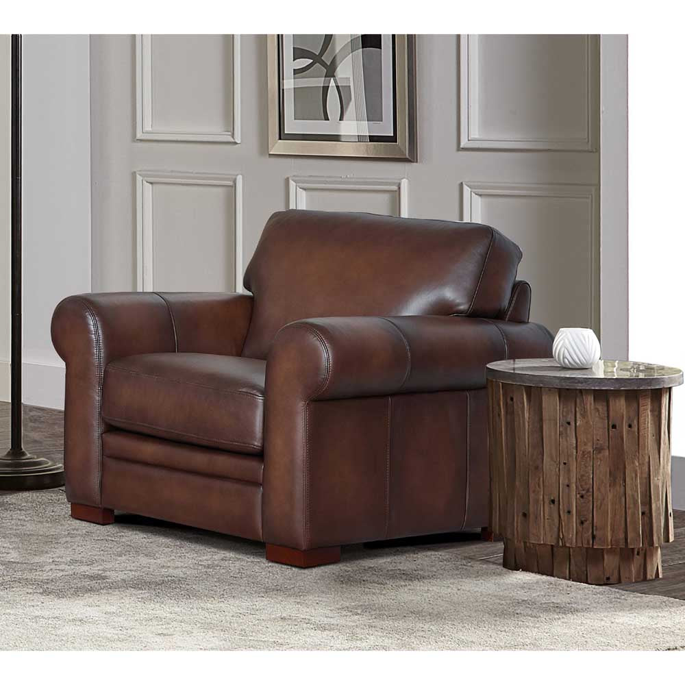 English Elm Brookfield Top Grain Leather Chair with Rounded Arms and Solid Wood Feet — Transitional Elegance, Durable Comfort B2705P211771