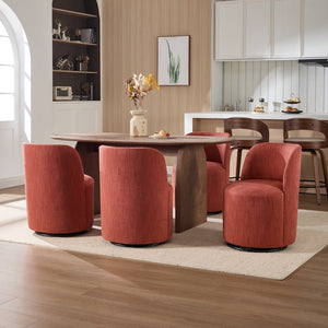 English Elm Set Swivel Barrel Accent Chair Armless Linen Upholstered Compact Seat for Dining Vanity Bedroom Orange W3244P454057