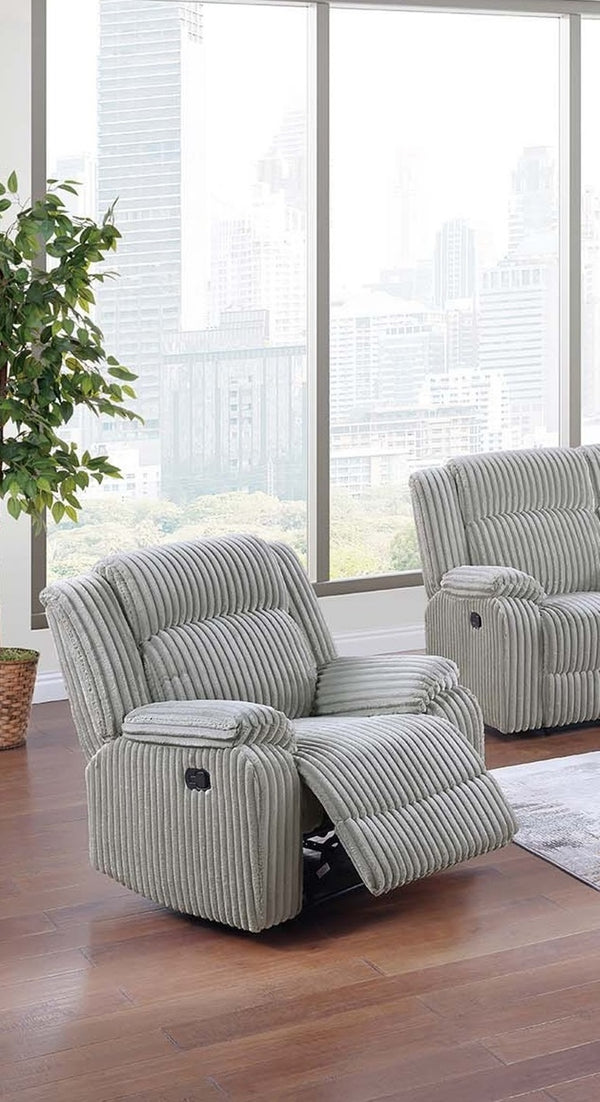 English Elm 1pc Ash Color Motion Recliner Chair with Fur-Like Corduroy Upholstery, Plush Armrests & Manual Recline B011P335291