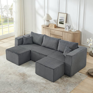 English Elm Compact Modular Sectional Corduroy Sofa High Density Foam Fill for Small Space Living Gray W487P411609