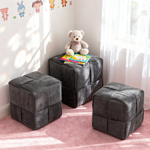 English Elm Ottoman Plush Corduroy Round Footrest Stool with High‑Resilience Foam, Sturdy MDF Frame, Versatile Use Grey W3851P369304