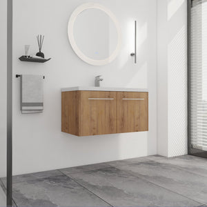 English Elm 36 Inch Floating Bathroom Vanity with Resin Sink, Soft-Close Doors, KD Pack, Modern Storage Design W999P188200