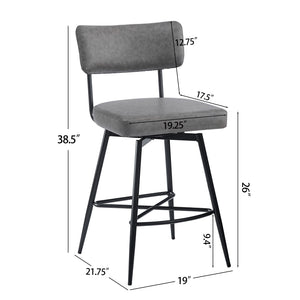 English Elm Christopher Knight Home® - 26''Retro Curved Back Swivel Counter Stools Set of 2 with Bowknot Footrest Smooth PU Leather Comfort Grey N780P199991G