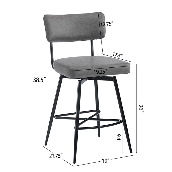 English Elm Christopher Knight Home® - 26''Retro Curved Back Swivel Counter Stools Set of 2 with Bowknot Footrest Smooth PU Leather Comfort Grey N780P199991G