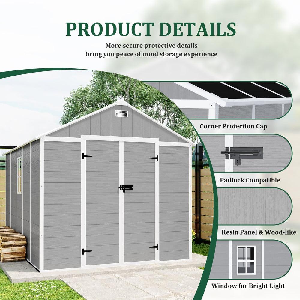 English Elm Campcraft 8x8 Ft Resin Storage Shed with Uv Resistant Polypropylene Panels and Hd Windows W1598S00013