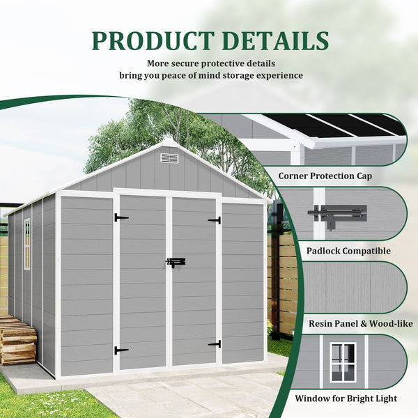 English Elm Campcraft 8x8 Ft Resin Storage Shed with Uv Resistant Polypropylene Panels and Hd Windows W1598S00013